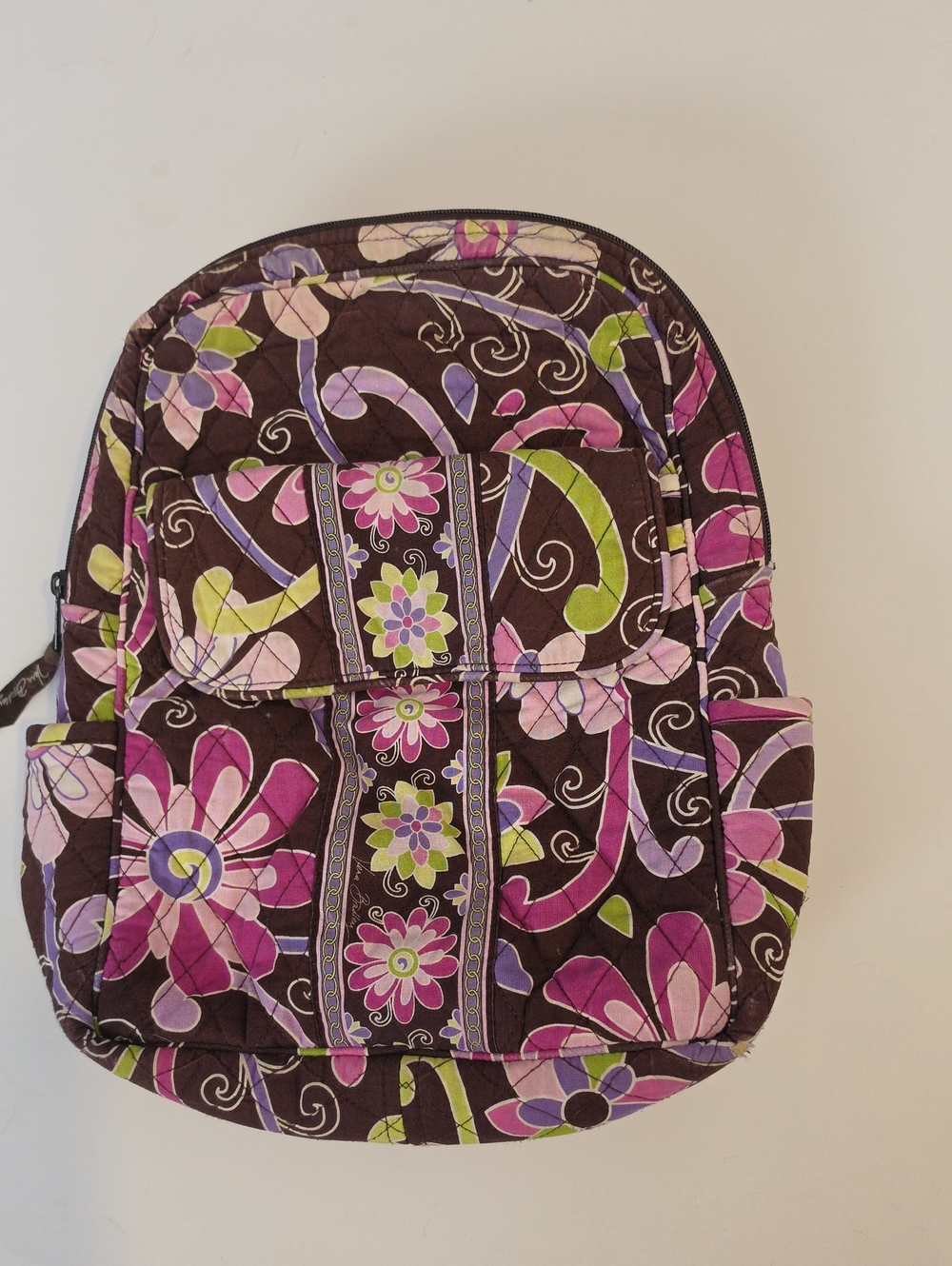 Vera Bradley Quilted Floral Backpack - Brown, Pink & Green